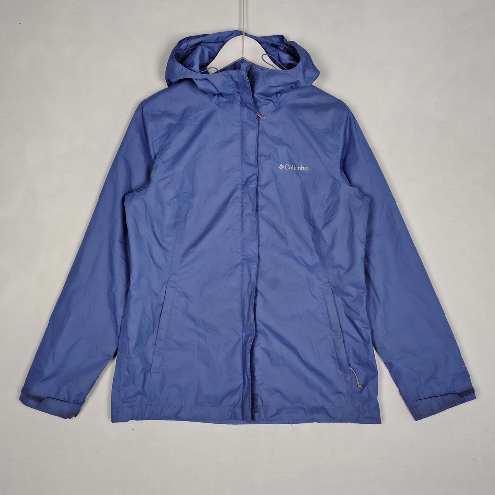 Columbia Omni-Tech Hooded Windbreaker Jacket Blue RL2436 Womens Medium